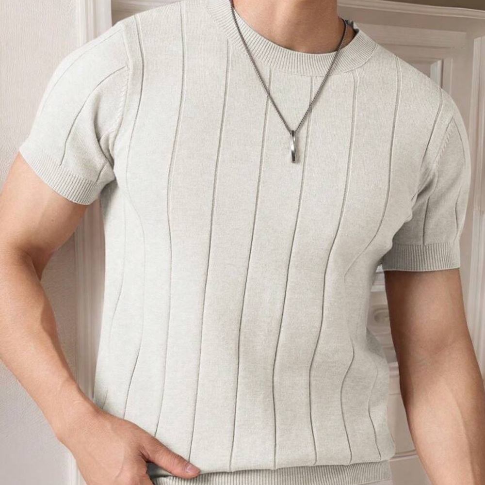 Manfinity Homme Men's Solid Color Crew Neck Short Sleeve Knitted Top, CasualMen